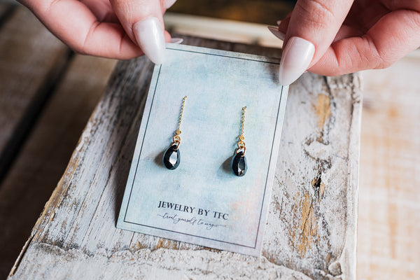 Threader Earrings | Choices of 4 Different Swarovski Colors ( Available in Sterling Silver & 14K Gold Filled )