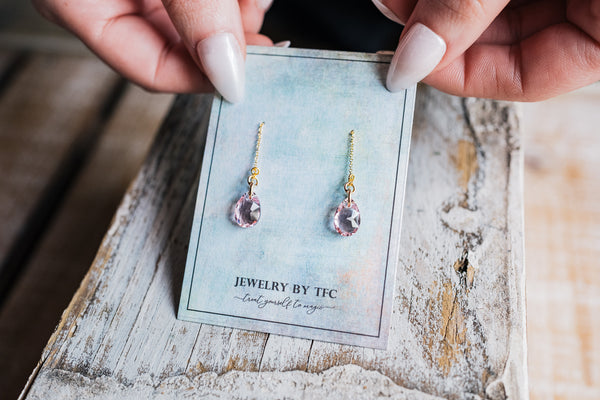 Threader Earrings | Choices of 4 Different Swarovski Colors ( Available in Sterling Silver & 14K Gold Filled )