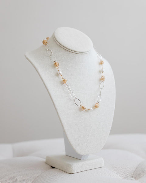 Sparkling Nest Necklace W/ Sterling Links (Swarovski Crystals or Pearls) ~ ( Available in Sterling Silver & 14K Gold Filled )
