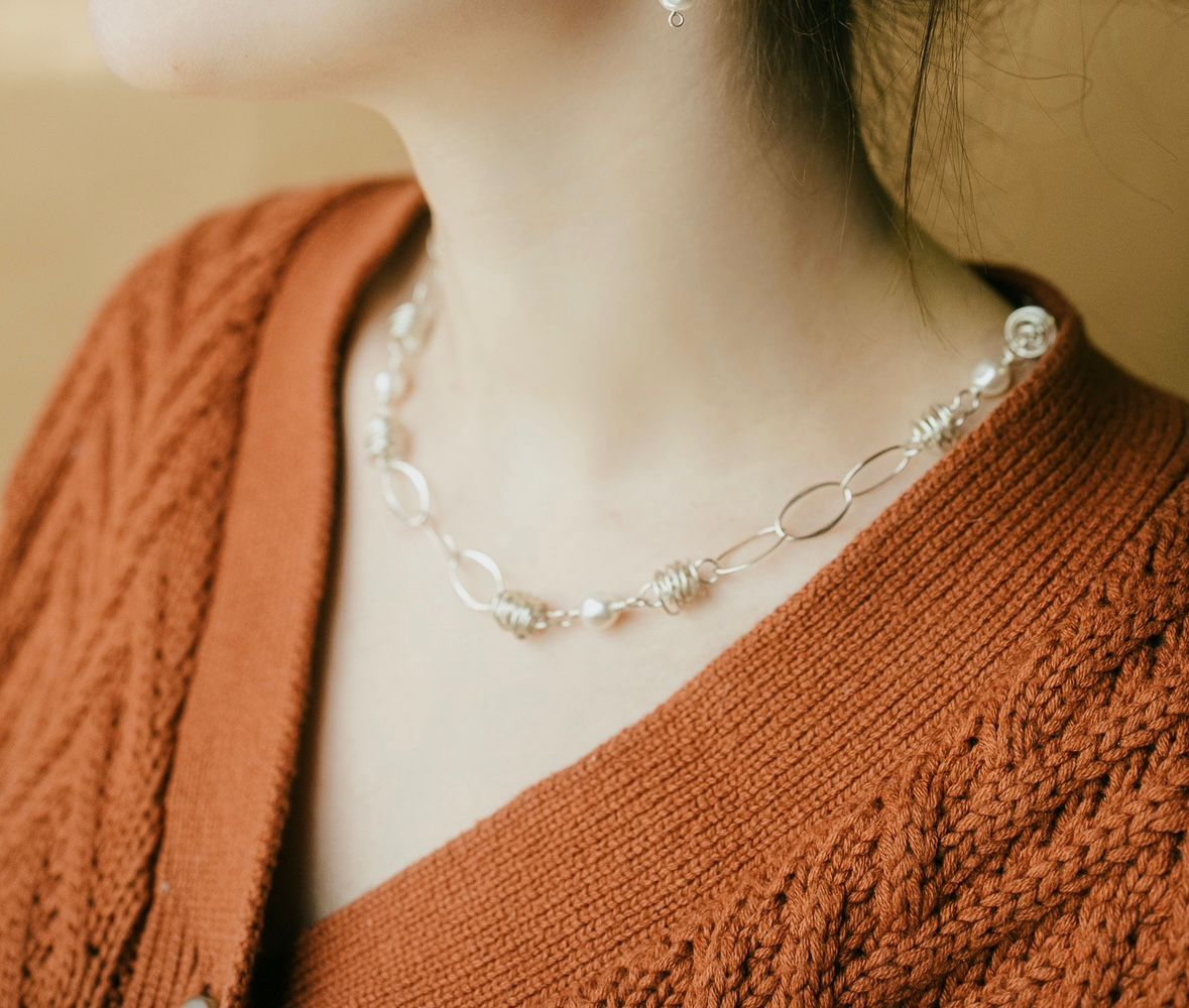 Sparkling Nest Necklace W/ Sterling Links (Swarovski Crystals or Pearls) ~ ( Available in Sterling Silver & 14K Gold Filled )